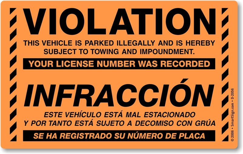 SmartSign Bilingual Parking Violation Stickers | Pack of 50 Labels with Permanent Adhesive, 5 x 8 inch, Vehicle Illegally Parked Sticker, Hard to Remove Write-On Tickets, Fluorescent Orange - Image 1